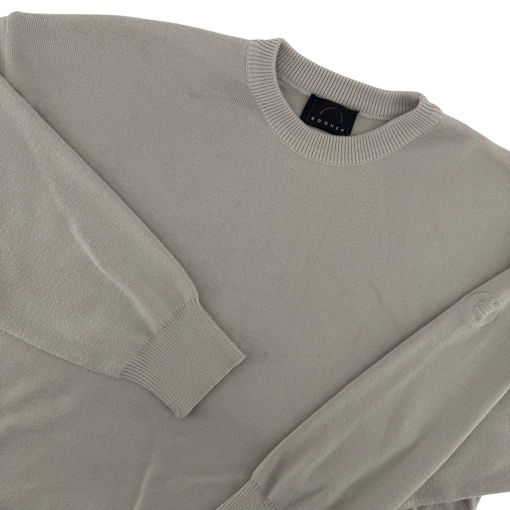 Bogner Men's L Crewneck Wool Blend Sweater Beige Knit Long‎ Sleeve Italian Yarn